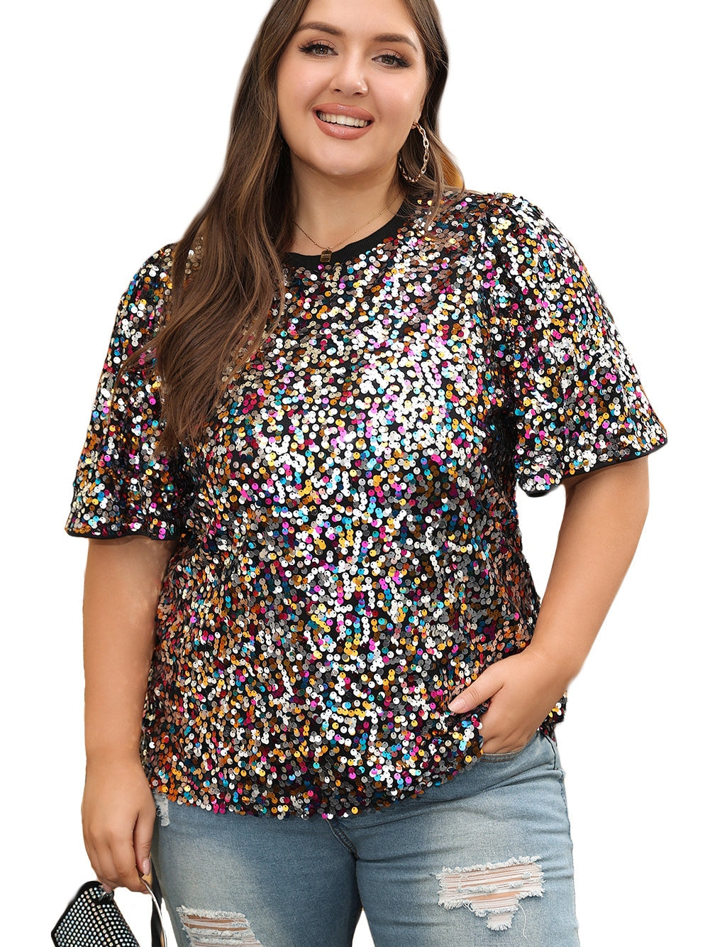 Vibrant Sequin Embellished Plus Size Party Top