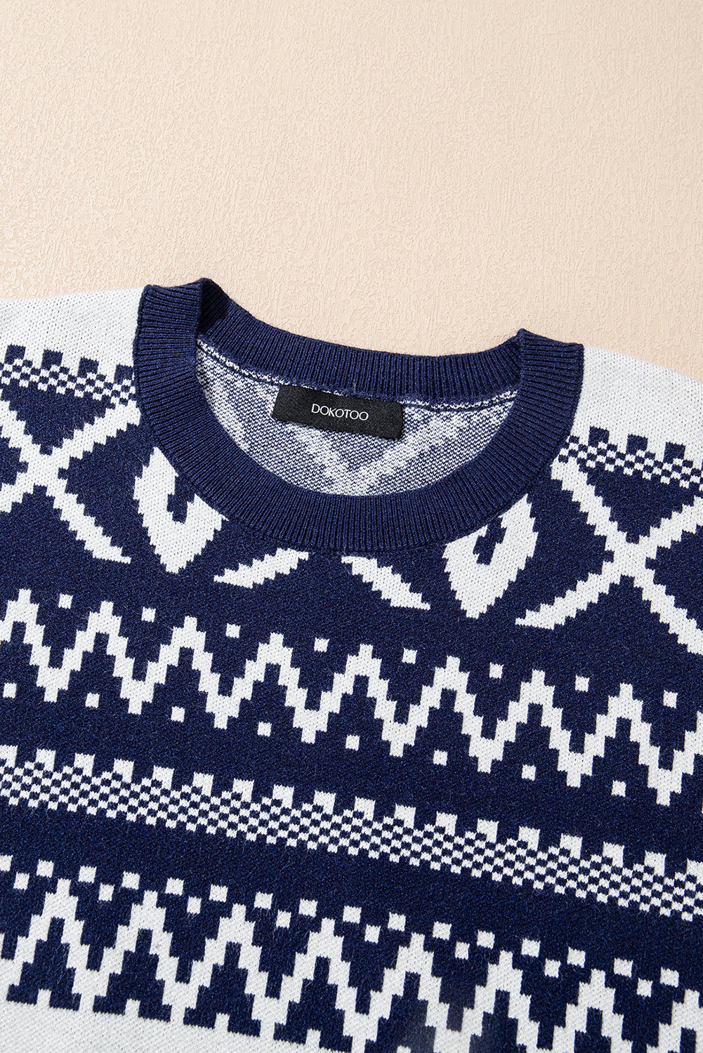 Navy Blue Abstract Print Pullover Sweater