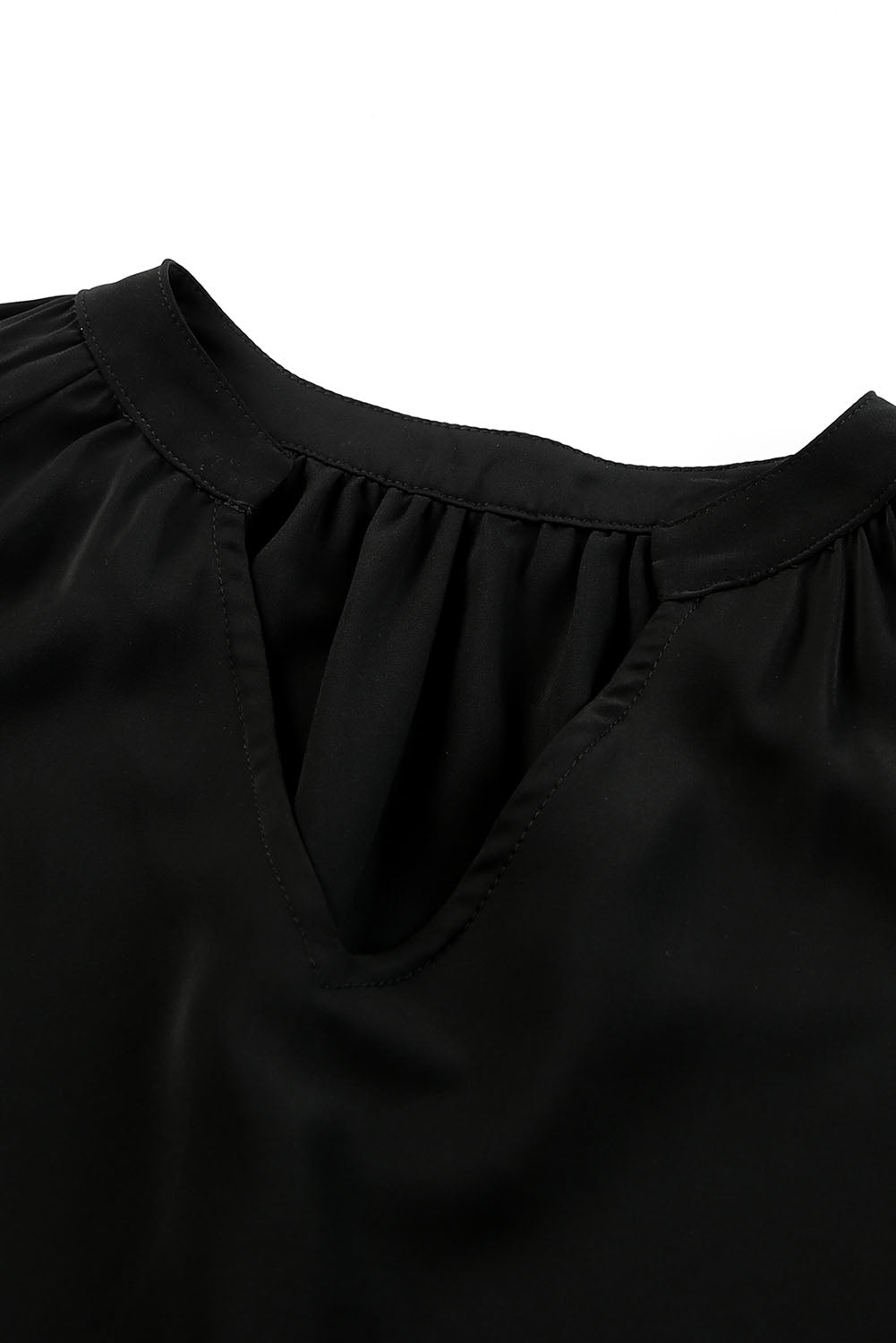 Black Fiery V Neck Long Puff Sleeve Top