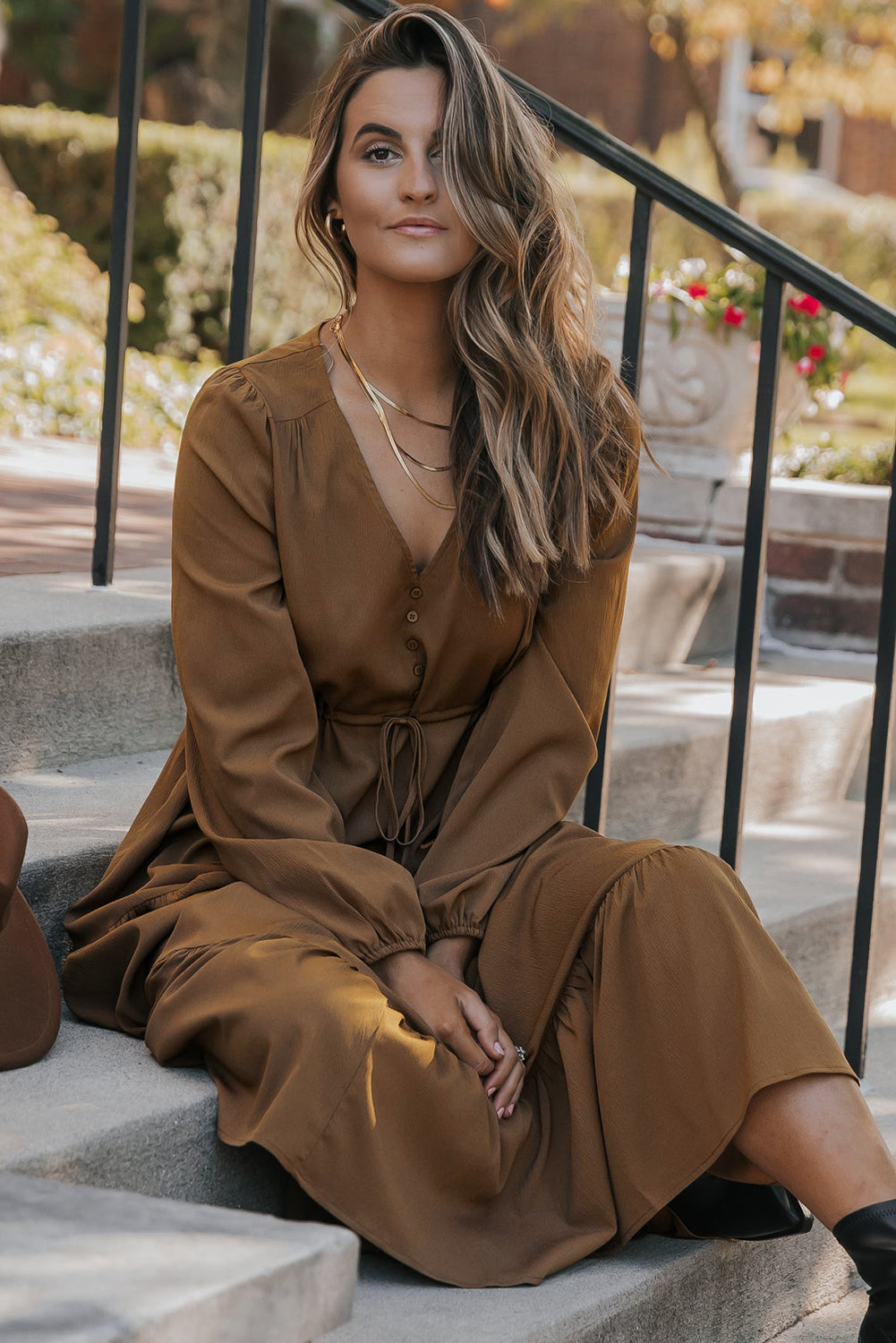 solid long sleeve maxi dress