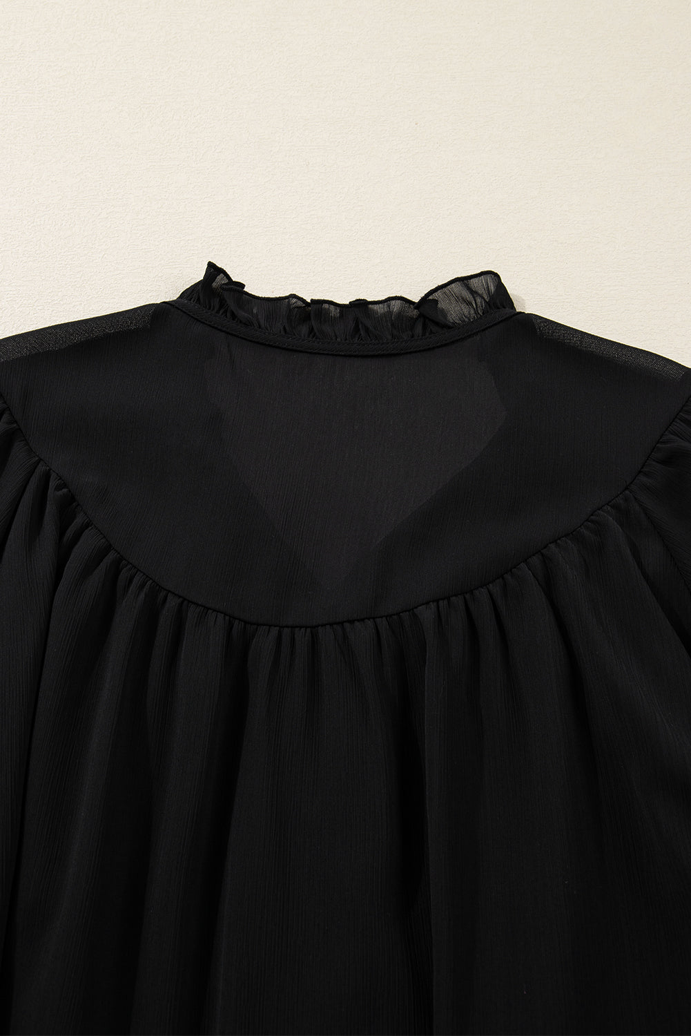 Black Ruffle Balloon Sleeve Chiffon Elegant Plus Size Shirt