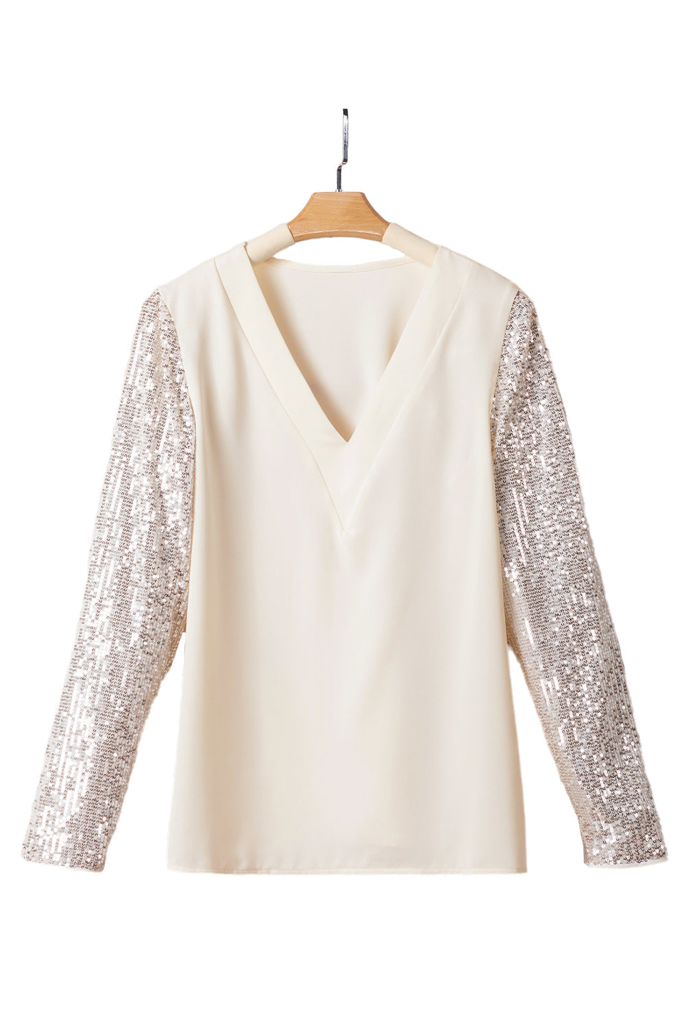 Elegant White Sequin Embellished V Neck Top