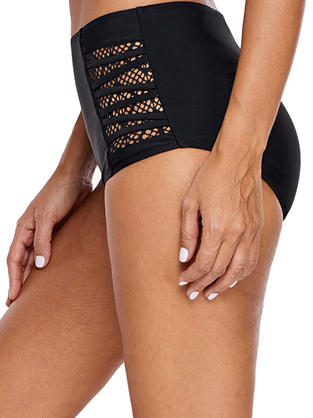 Lace Panel Strappy Black Swim Bottom with Cutout Detail