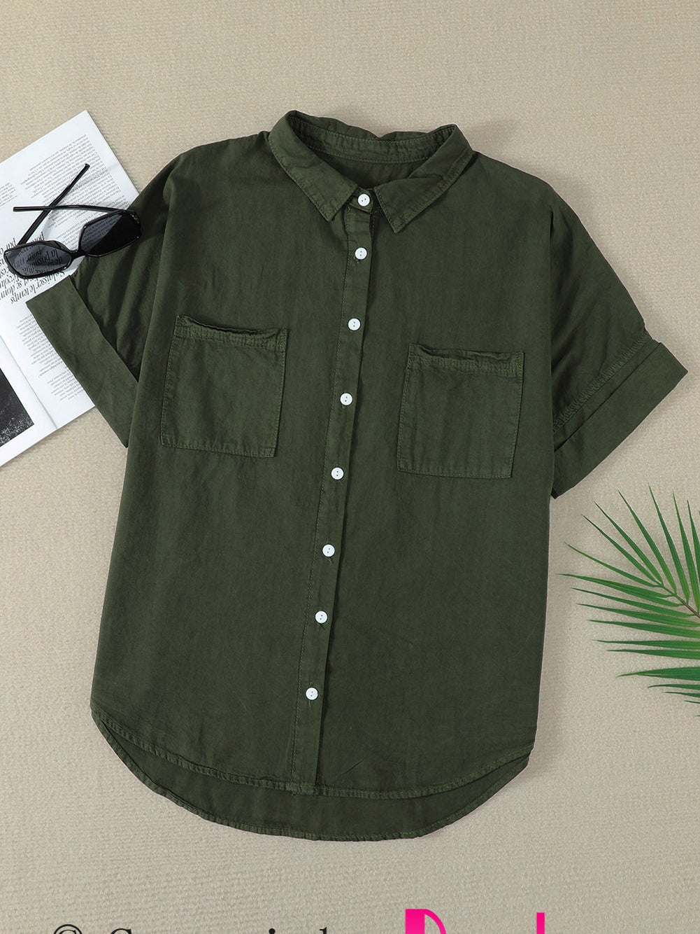Green Casual Denim Shirt with Boyfriend Style