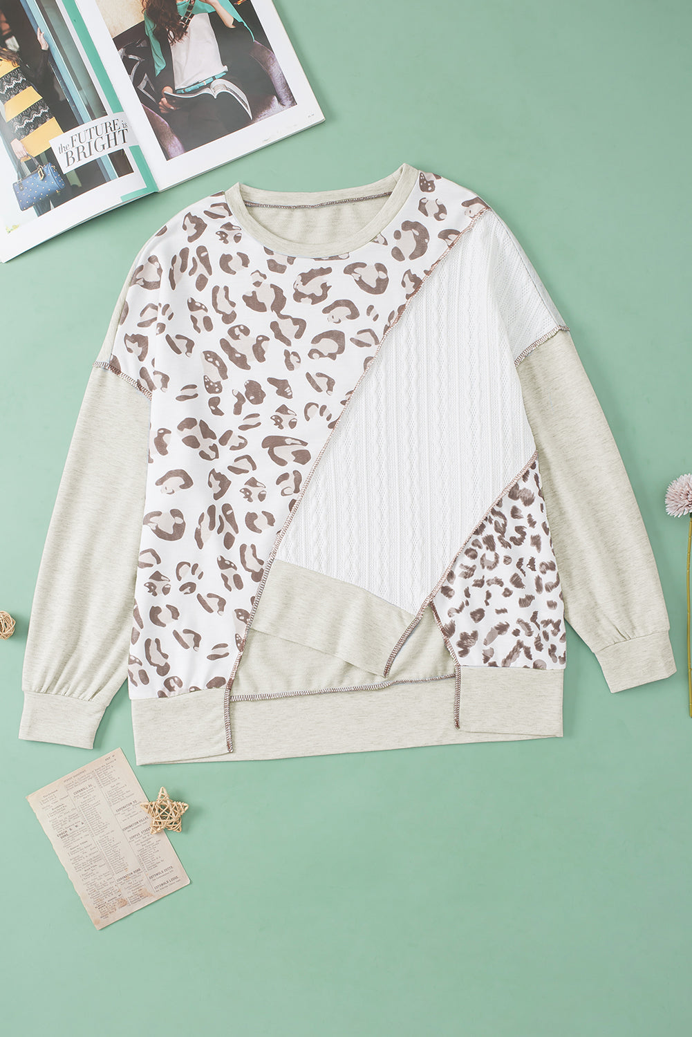 Leopard Patchwork Asymmetrical Loose Fit Sweatshirt
