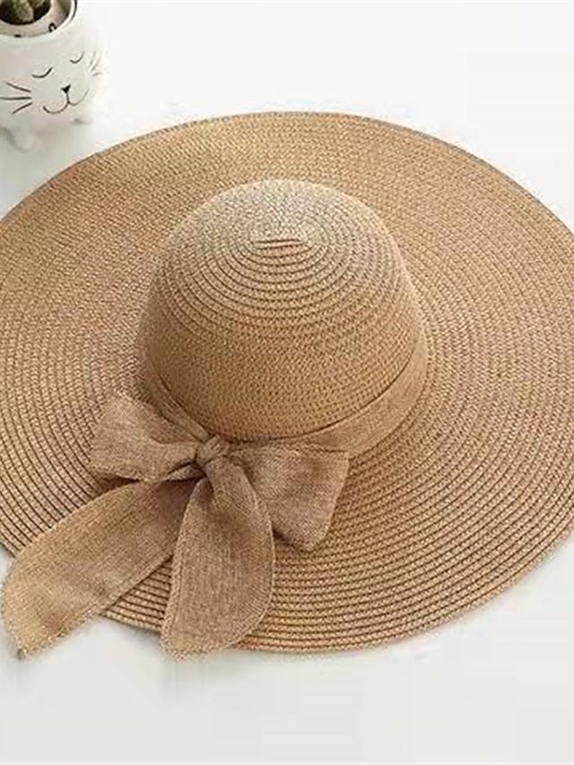 Ladies Summer Ribbon Hats Elegant Straw Hats For Women Beach Seaside Vacation Foldable Sun Hat Sun Floppy Visor - LuckyFash™