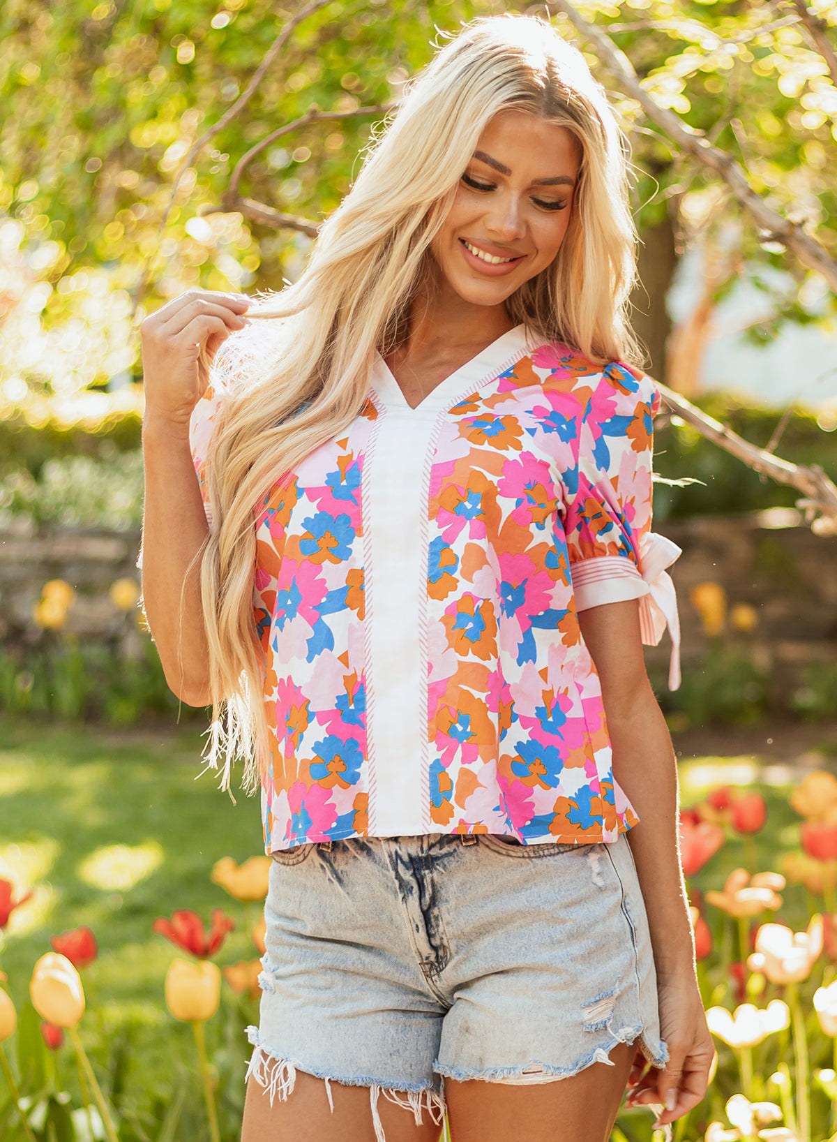 floral short sleeve blouse