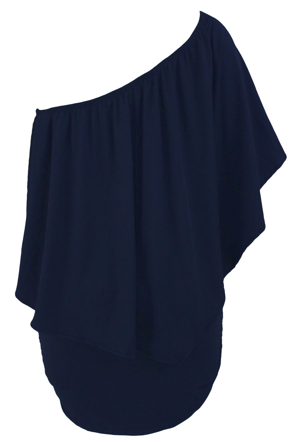 Layered Ruffle Top Plus Size Dark Blue Poncho Mini Dress