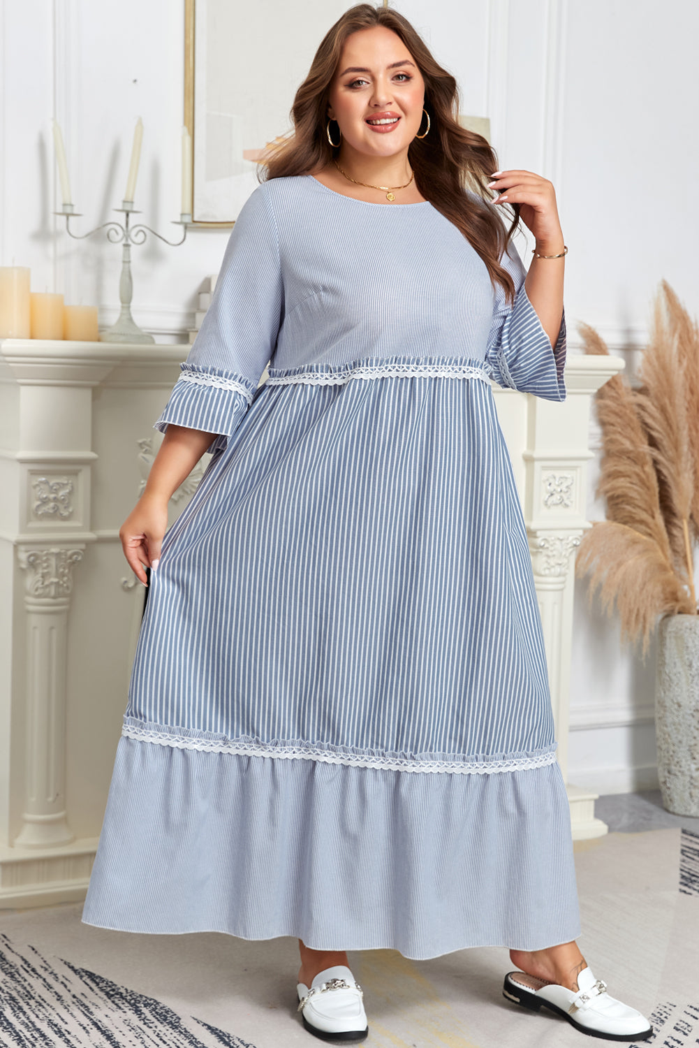 plus size striped long dress