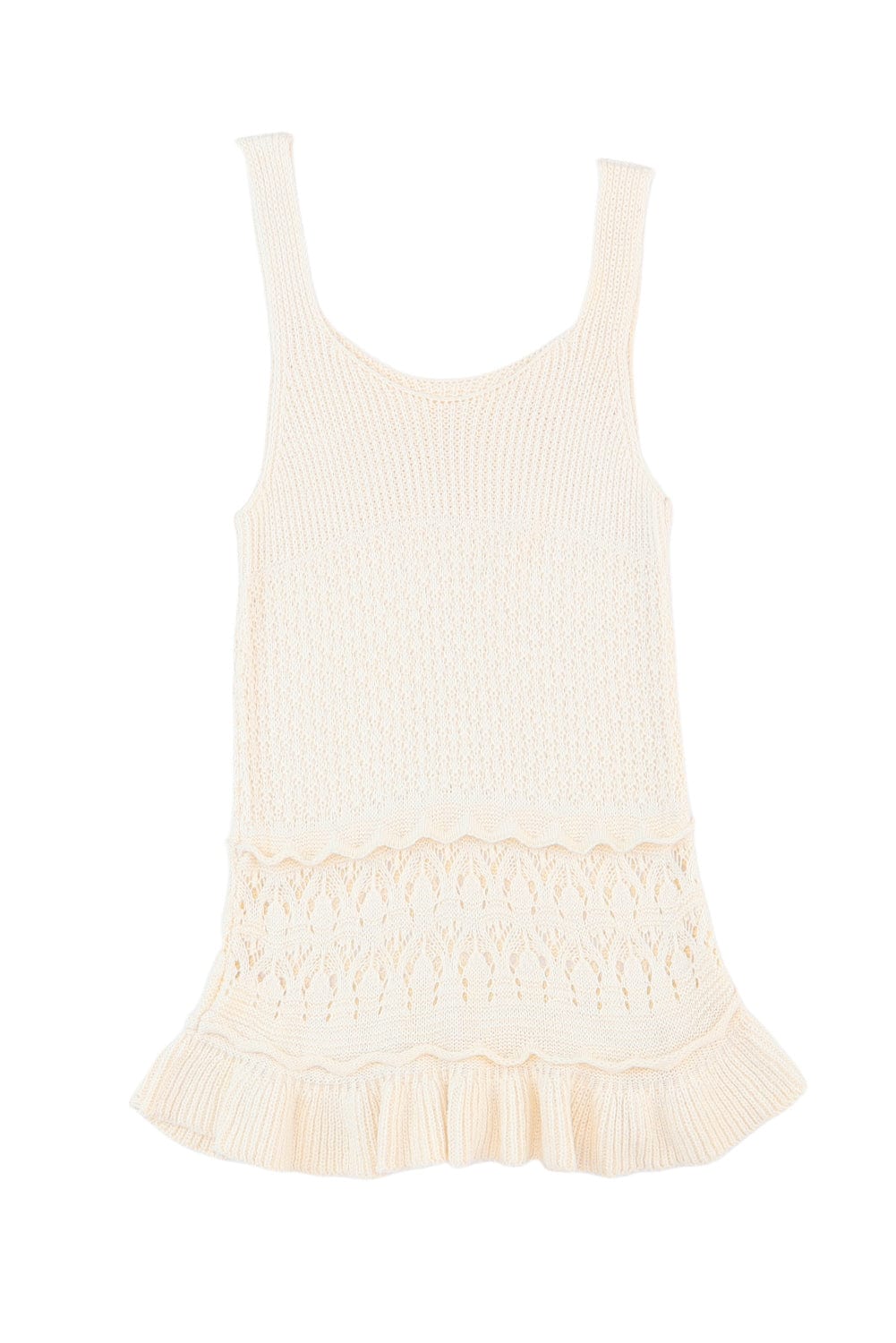 Beige Knitted Vest with Ruffled Crochet Hem