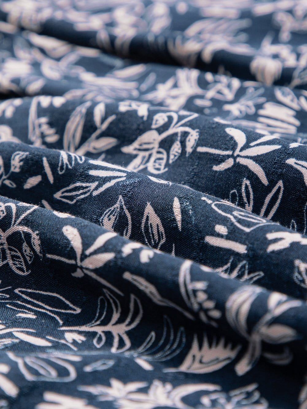 Blue Abstract Patterned V Neck Button-Up Blouse