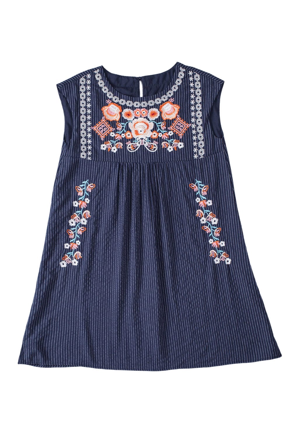 Blue Striped Embroidered Sleeveless Mini Dress with Southern Belle Style