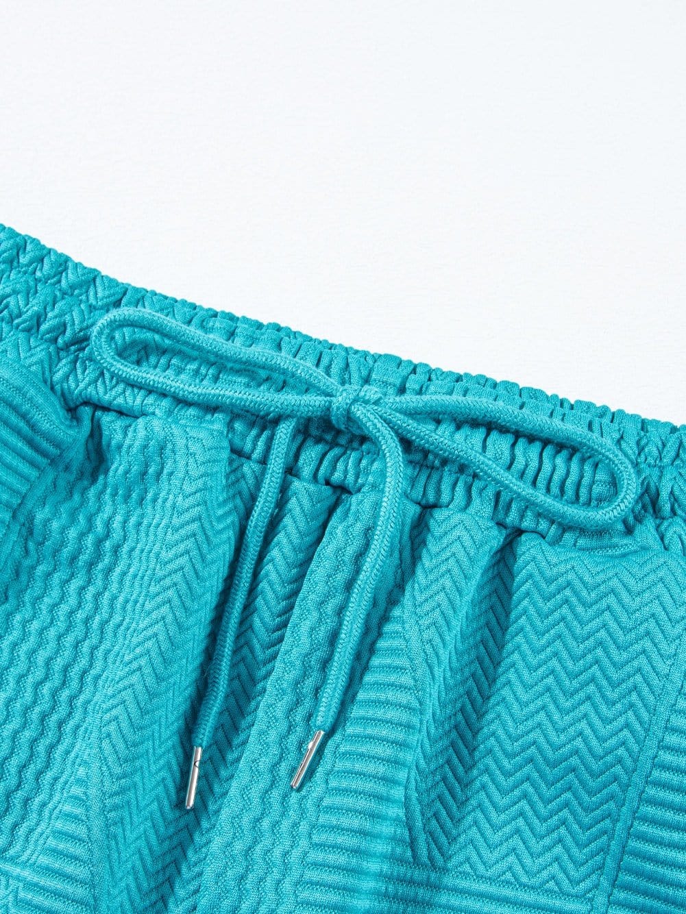 Blue Textured Ruffle Sleeve Two-Piece Set with Drawstring Shorts