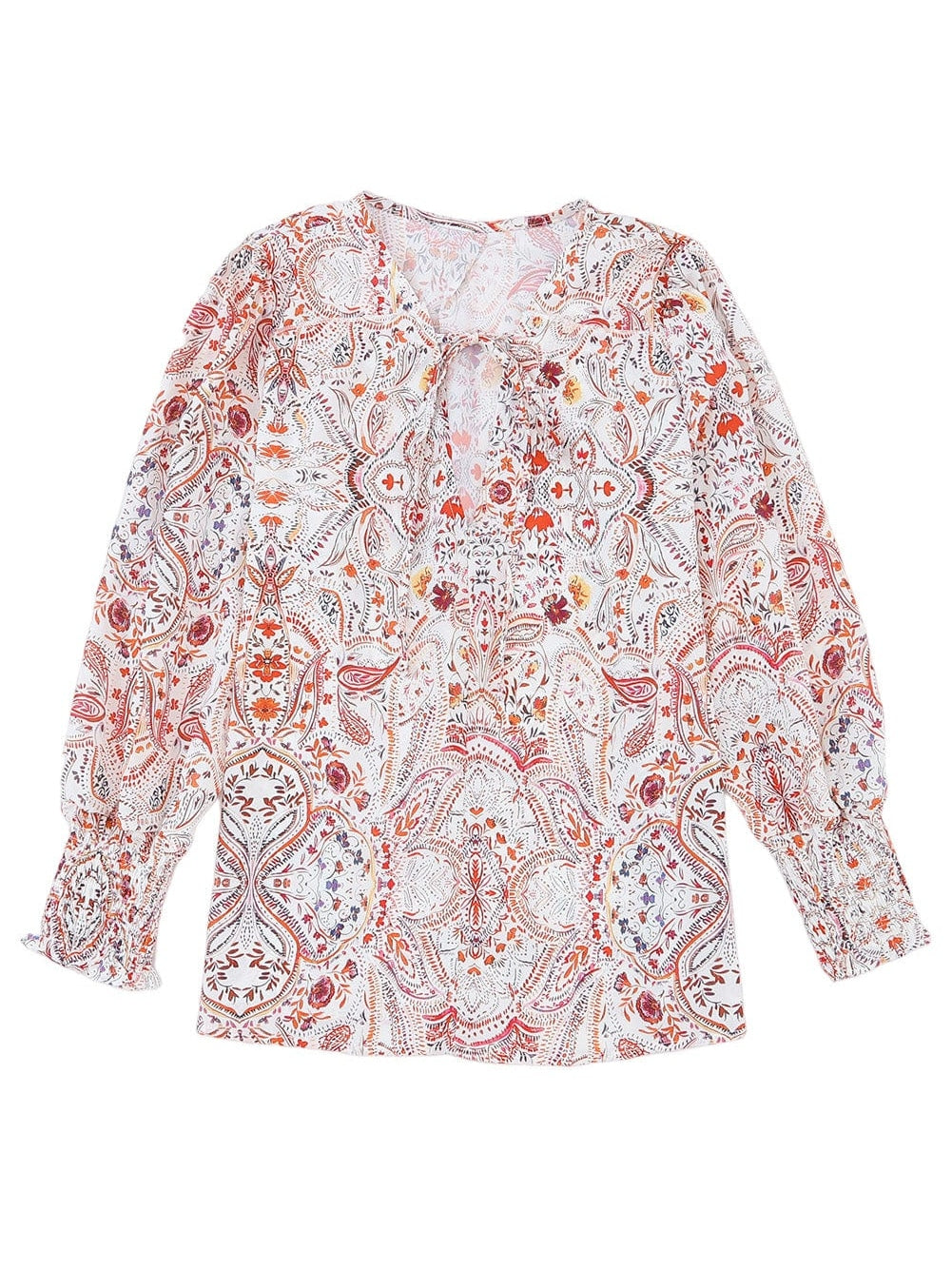 Bohemian Red Paisley Vintage Blouse with Shirred Sleeves