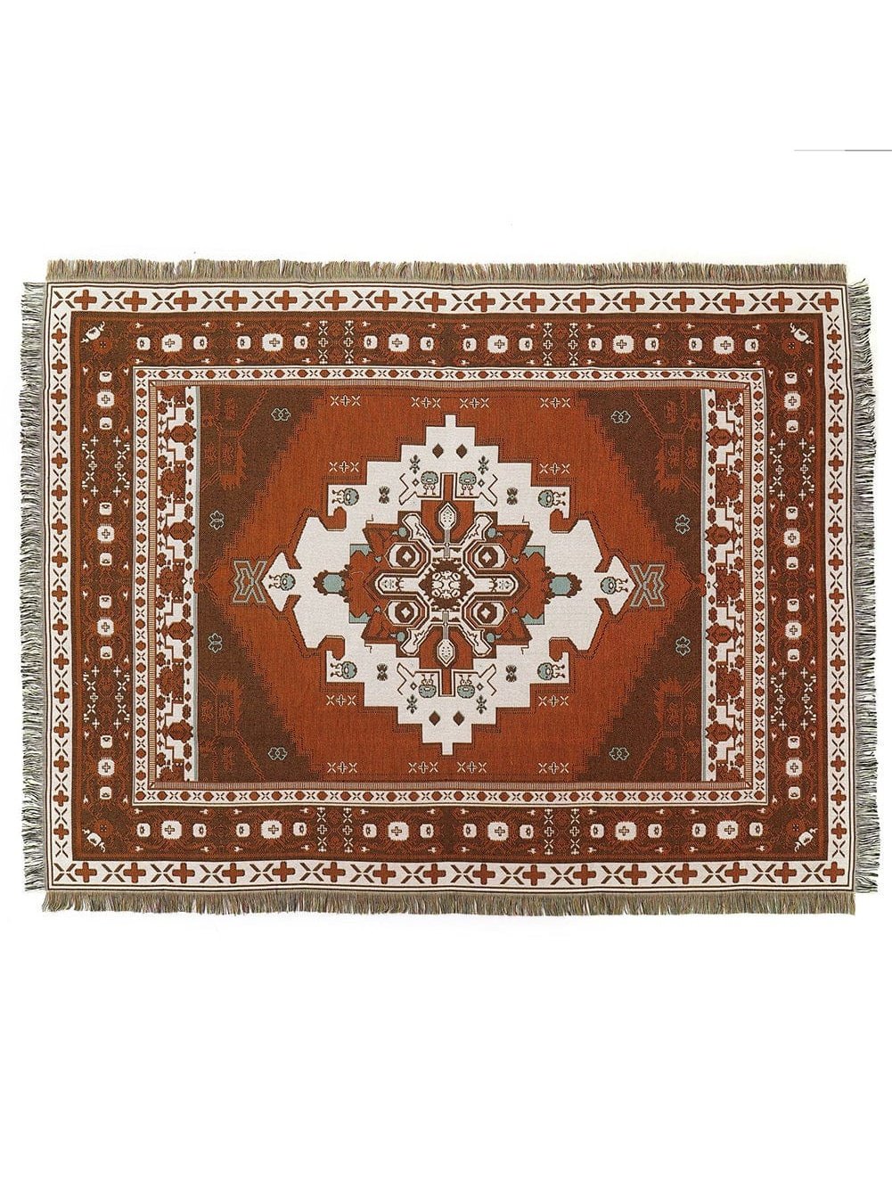 Boho Chic Orange Geometric Patterned Tasseled Throw Blanket
