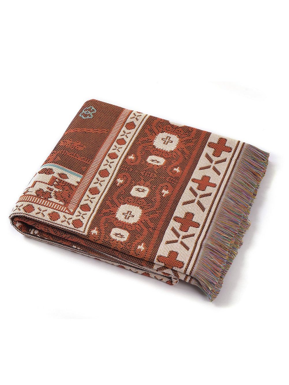 Boho Chic Orange Geometric Patterned Tasseled Throw Blanket