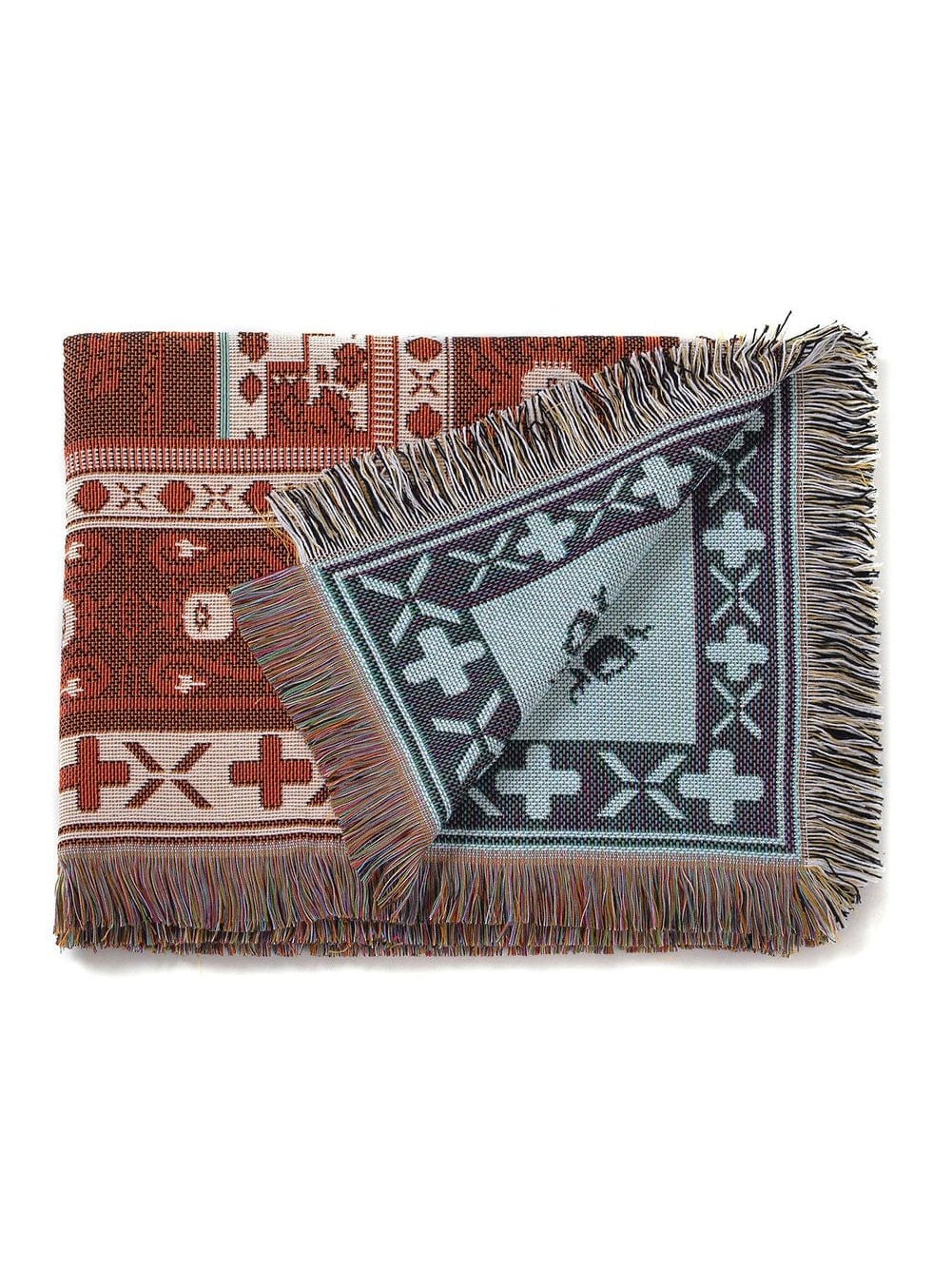 Boho Chic Orange Geometric Patterned Tasseled Throw Blanket