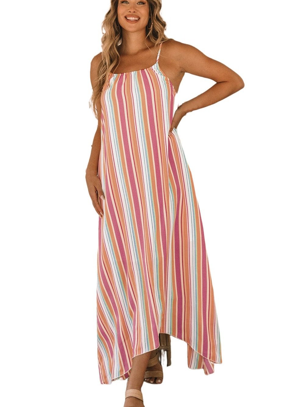 Boho Striped Sleeveless Maxi Dress for Summer Holidays