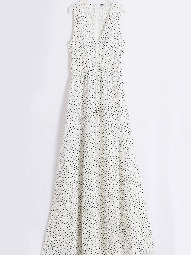 Women's Dress - Casual Dress Swing Dress Boho Dress Long Dress Maxi Dress Light Blue Creamy-white Pink Short Sleeve Polka Dot Print Spring Summer V Neck Slim 2023 S M L XL XXL XXXL
