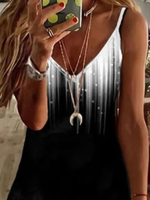 Women's Dress - Casual Dress Slip Dress Mini Dress Black And White Black Wine Sleeveless Color Gradient Cold Shoulder Summer Spring V Neck Stylish 2023 S M L XL XXL 3XL 4XL 5XL