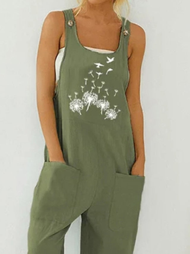 Women's Overall Pocket Print Floral U Neck Streetwear Street Daily Regular Fit Sleeveless Army Green Blue S M L Summer - LuckyFash™