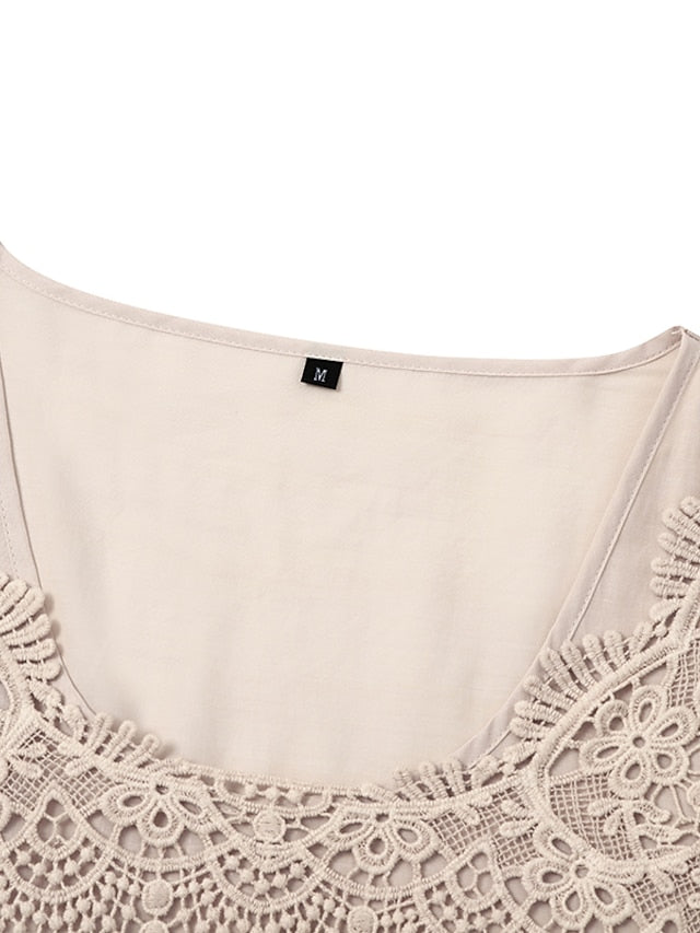 Women's Dress - Casual Dress Lace Dress Summer Dress Plain Lace Hollow Out U Neck Mini Dress Fashion Streetwear Outdoor Daily 3/4 Length Sleeve Loose Fit White Green Apricot Summer Spring S M L XL XXL