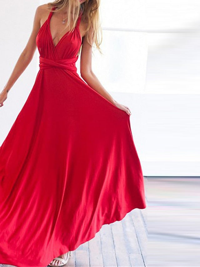 Women's Dress - Prom Party Dress Swing Dress Long Dress Maxi Dress Green Black Blue Sleeveless Pure Color Backless Spring Summer V Neck Party S M L XL
