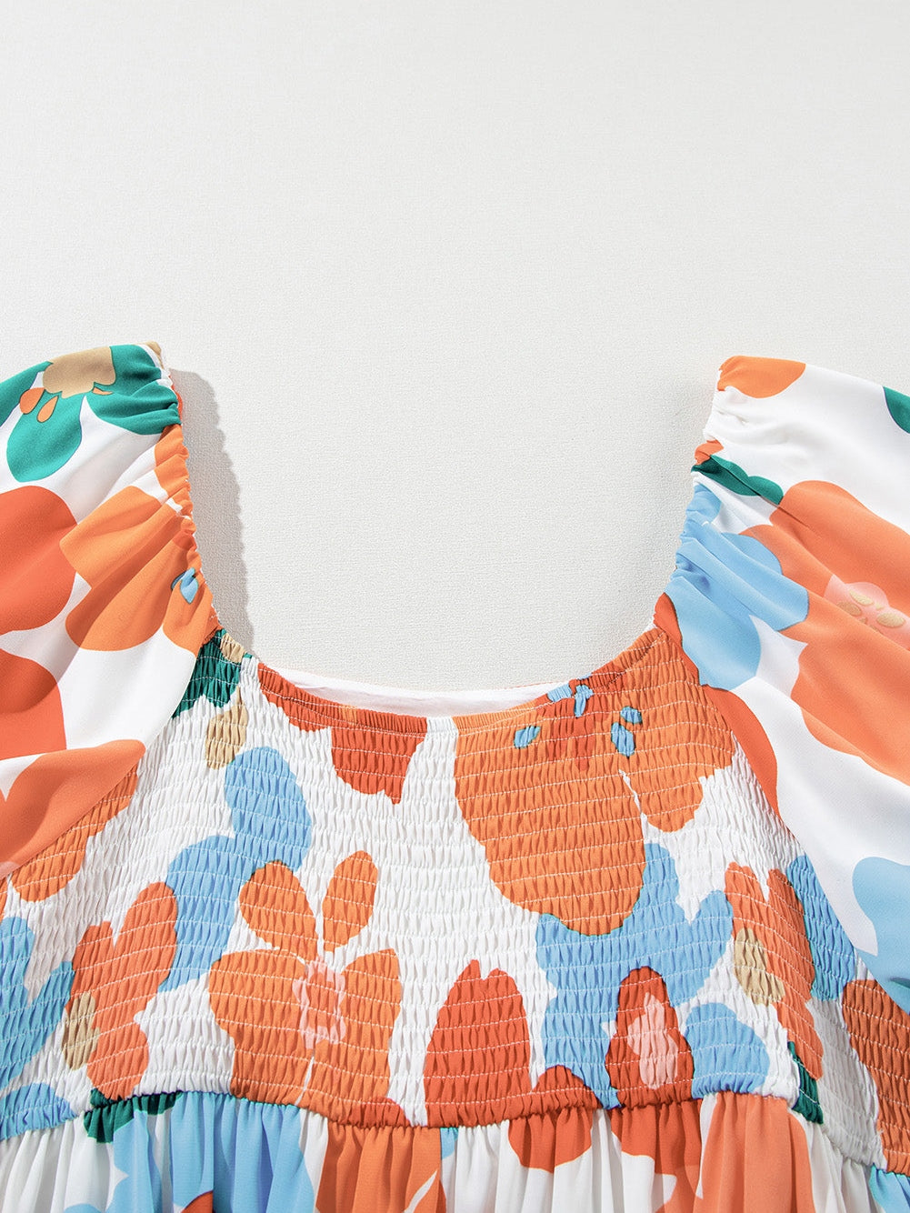 Floral Bliss Plus Size Orange Maxi Dress with Square Neck