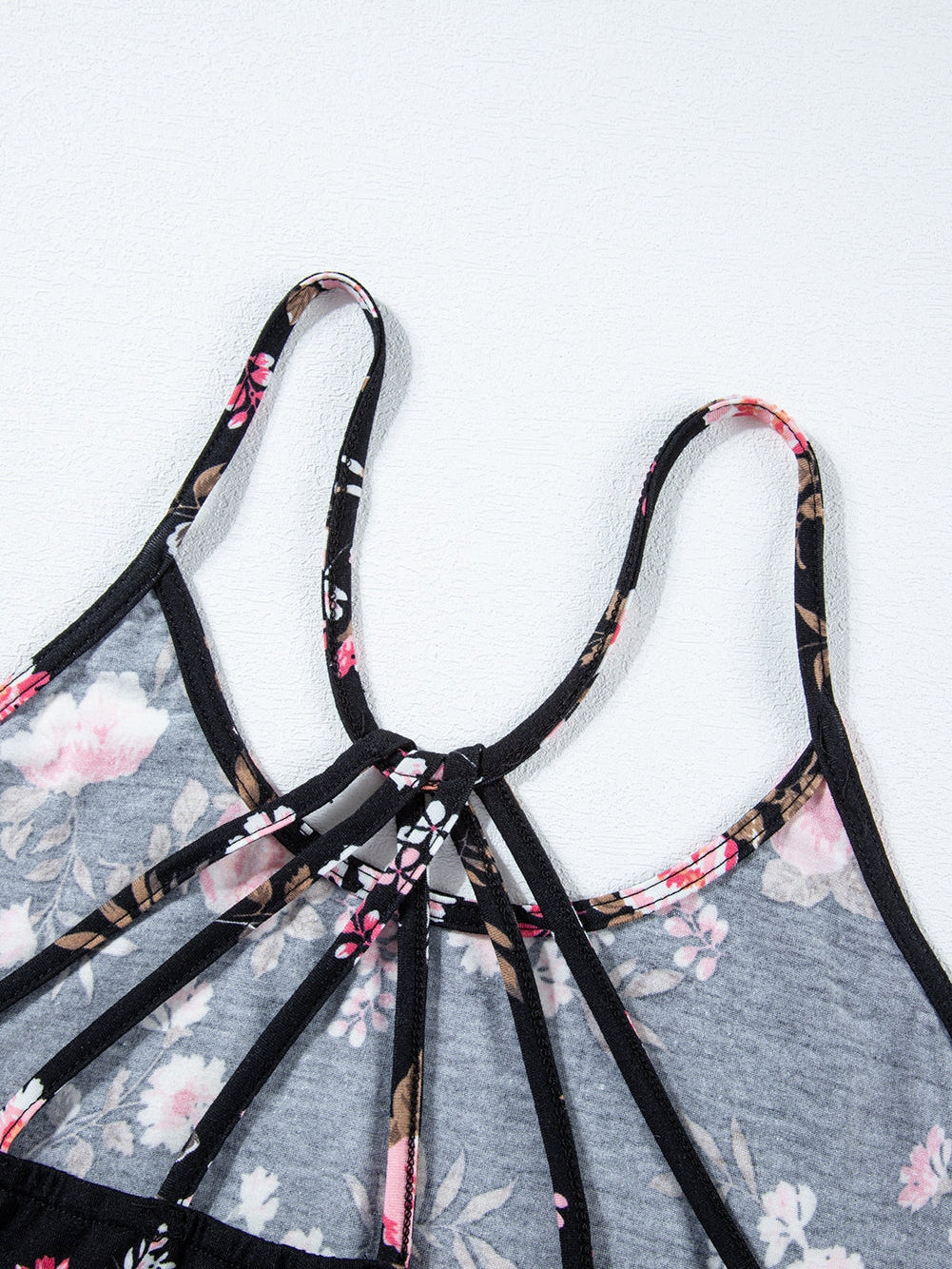 Floral Strappy Racerback Tank Top in Black Plus Size