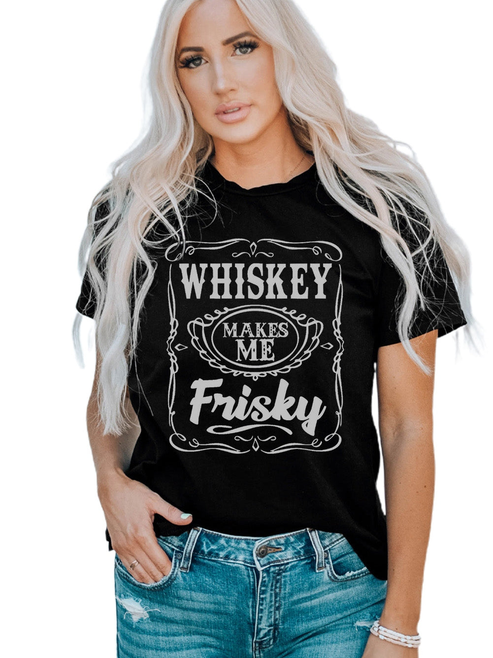 Frisky Vibes Black Whiskey Print Tee