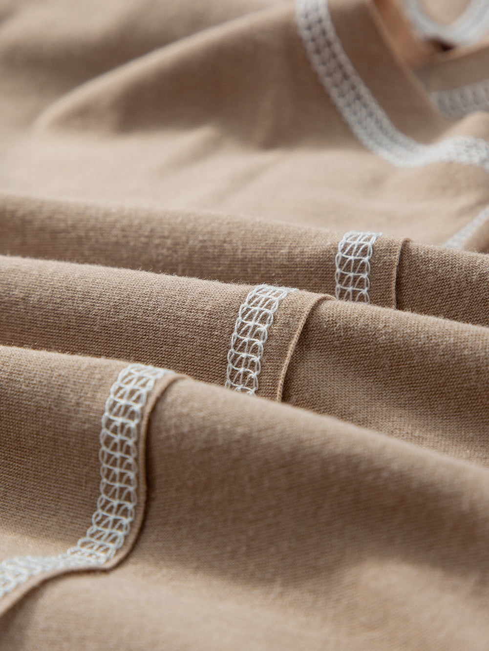 French Beige Henley Tank Top with Chic Contrast Stitching