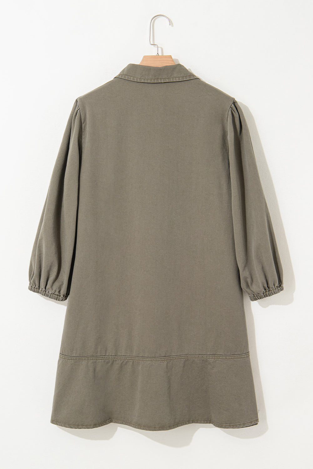 Vineyard Green V Neck Collared Single Chest Pocket Long Sleeve Denim Dress