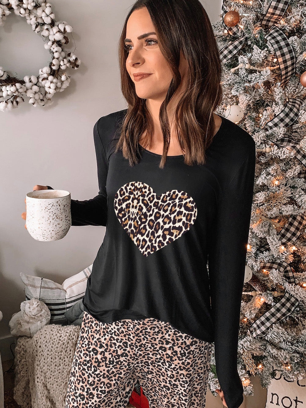 Leopard Heart Print Cozy Lounge Set