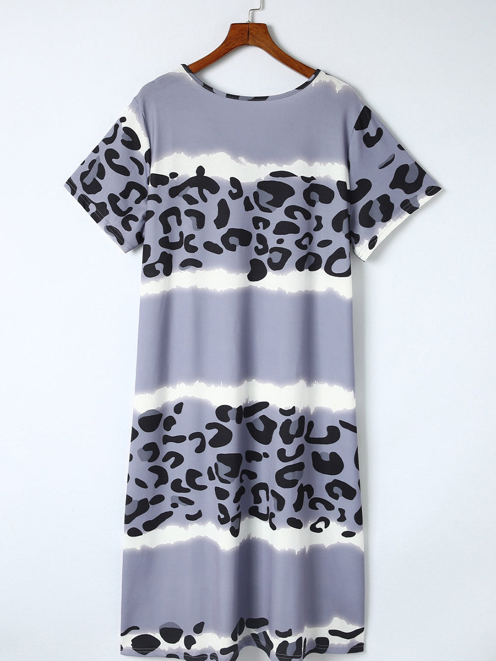 Leopard Color Block V Neck Plus Size T Shirt Dress