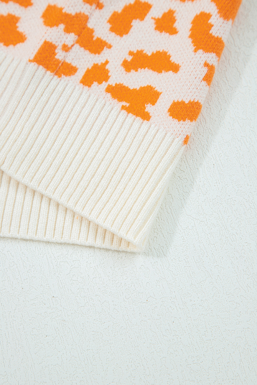 Orange Leopard Drop Shoulder Chunky Knitted Cardigan Sweater