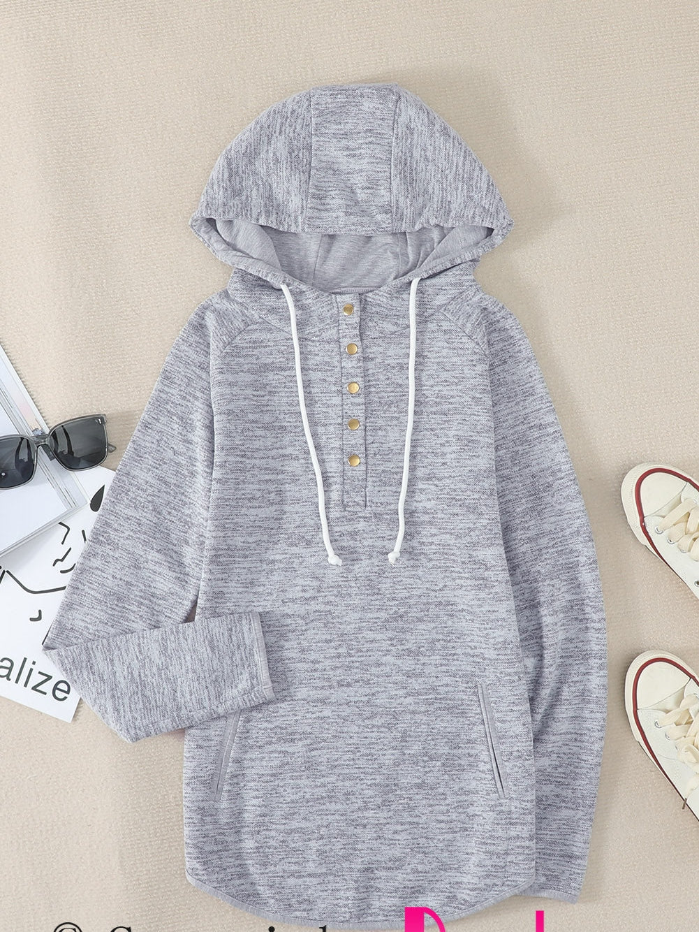 Heathered Pocketed Casual Hooded Pullover
