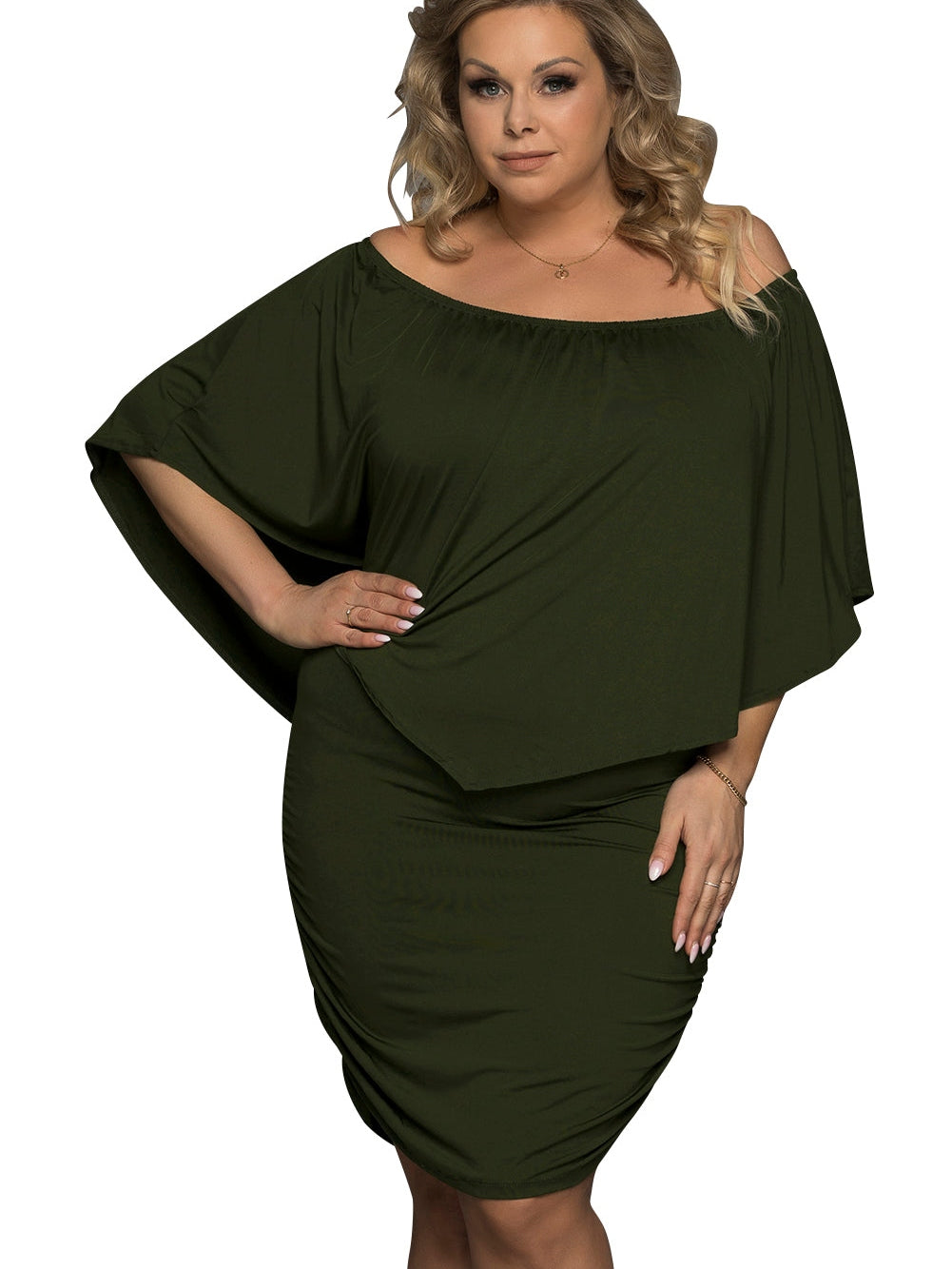 Layered Army Green Ruffle Poncho Mini Dress
