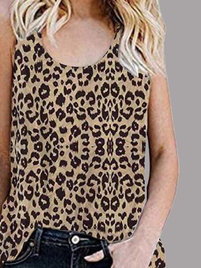 Tank Tops - Casual Sleeveless Round Neck Leopard Vest - MsDressly