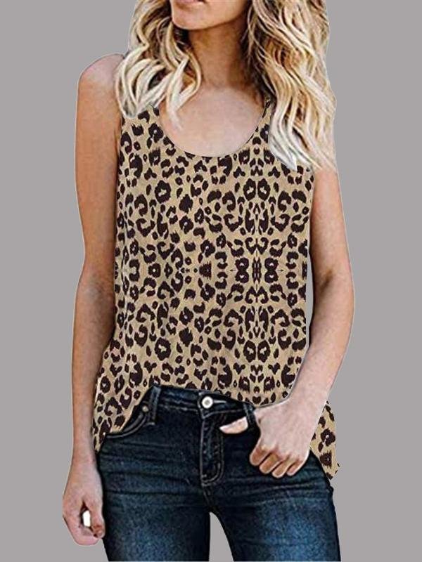 Tank Tops - Casual Sleeveless Round Neck Leopard Vest - MsDressly