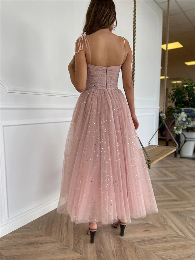Women's Dress - Party Dress Swing Dress Midi Dress Pink Sleeveless Pure Color Mesh Spring Summer Spaghetti Strap Party Wedding Guest 2023 S M L XL