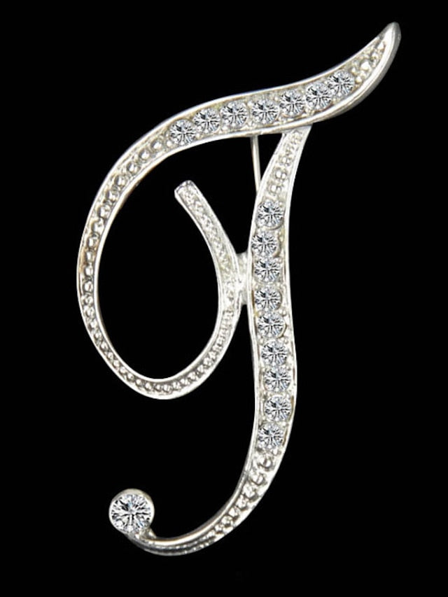 letter brooch pins initial rhinestone brooch for women crafts silvery m - LuckyFash™