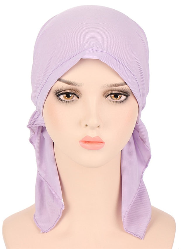 New Elastic Solid Color Wrap Head Scarf Hats Muslim Turban Bonnet For Women Inner Hijab Hat Fashion Female Turbantes Caps - LuckyFash™
