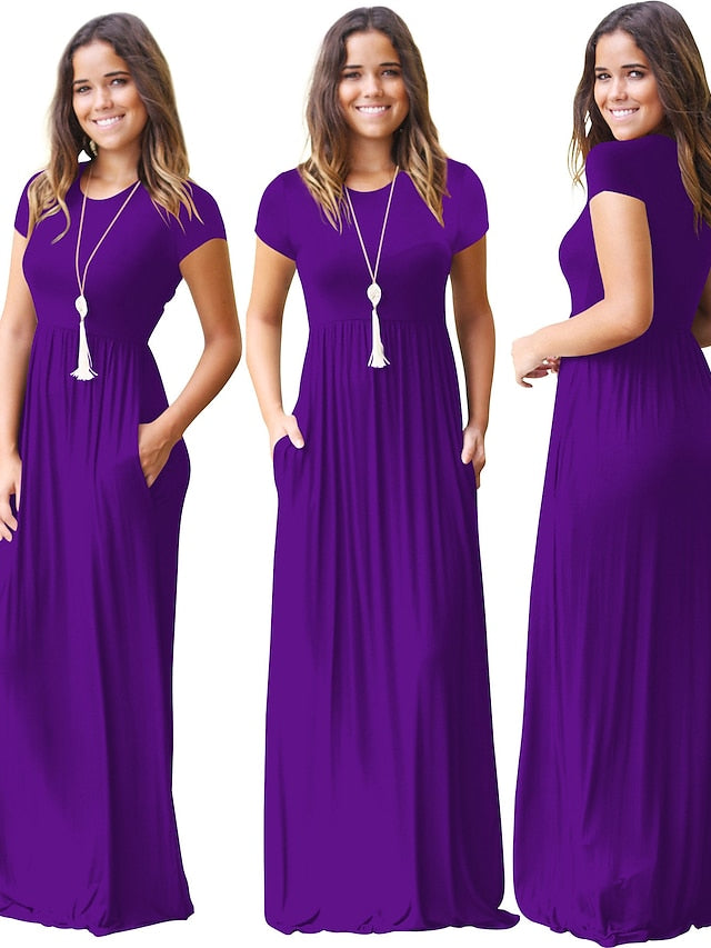 Women's Dress - T Shirt Dress Tee Dress Maxi long Dress Half Sleeve Solid Color Autumn / Fall Summer Round Neck Contemporary Casual Loose 2023 S M L XL XXL