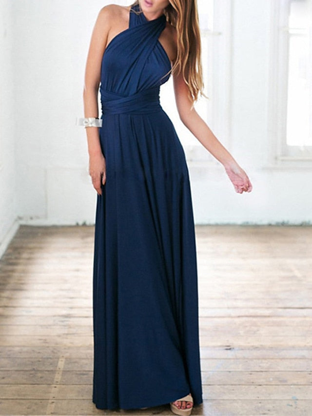 Women's Dress - Prom Party Dress Swing Dress Long Dress Maxi Dress Green Black Blue Sleeveless Pure Color Backless Spring Summer V Neck Party S M L XL