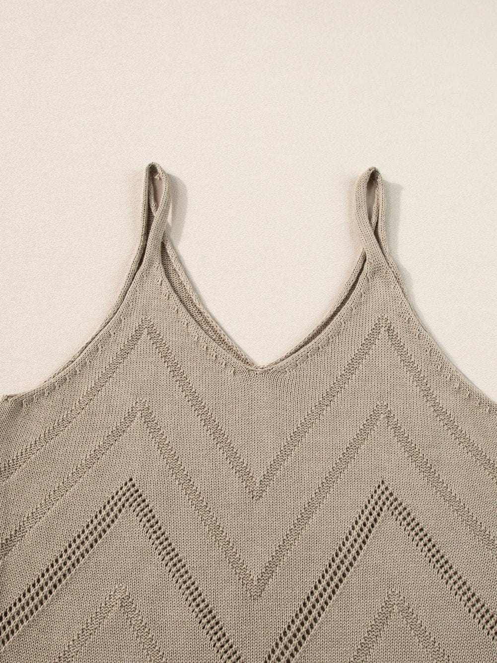 Chevron Pointelle Knit V-Neck Sleeveless Sweater Tank Top