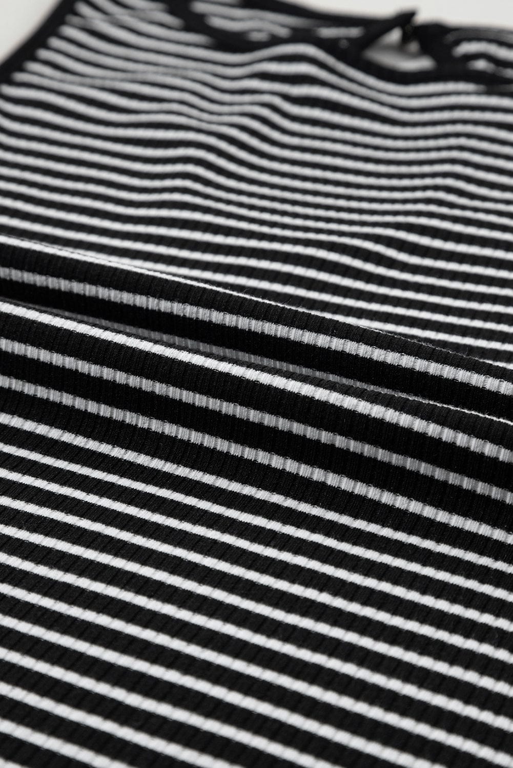 Chic Black Striped Print Ribbed Knit Tank Top