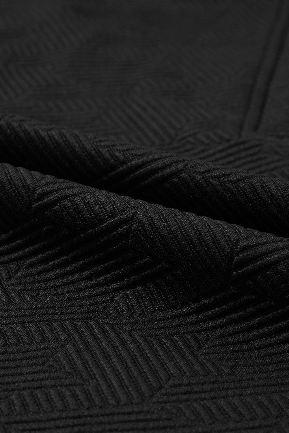 Chic Black Textured V Neck Short Sleeve Top with Collar