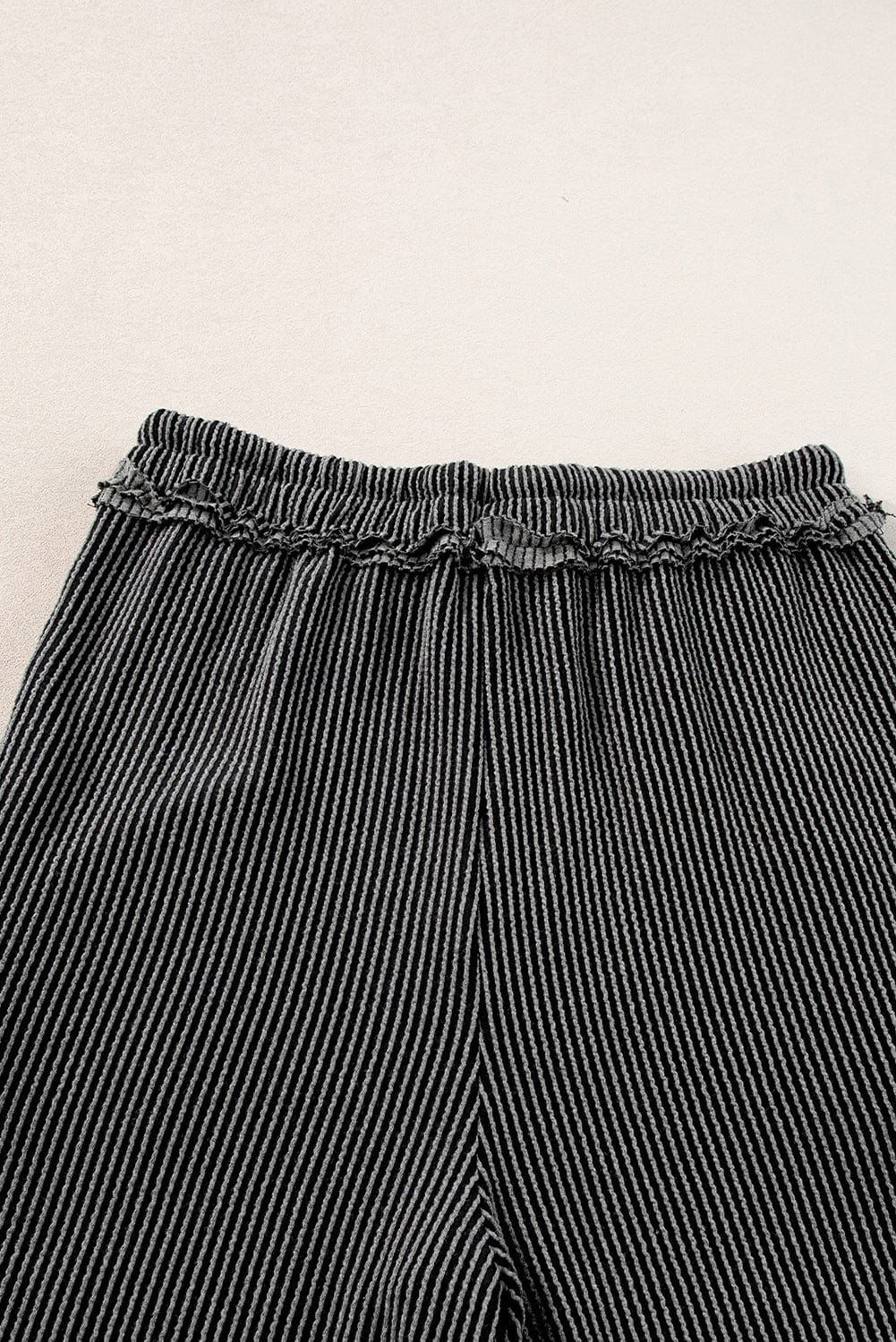 Chic Carbon Grey Ribbed Two-Piece Set with Exposed Seams