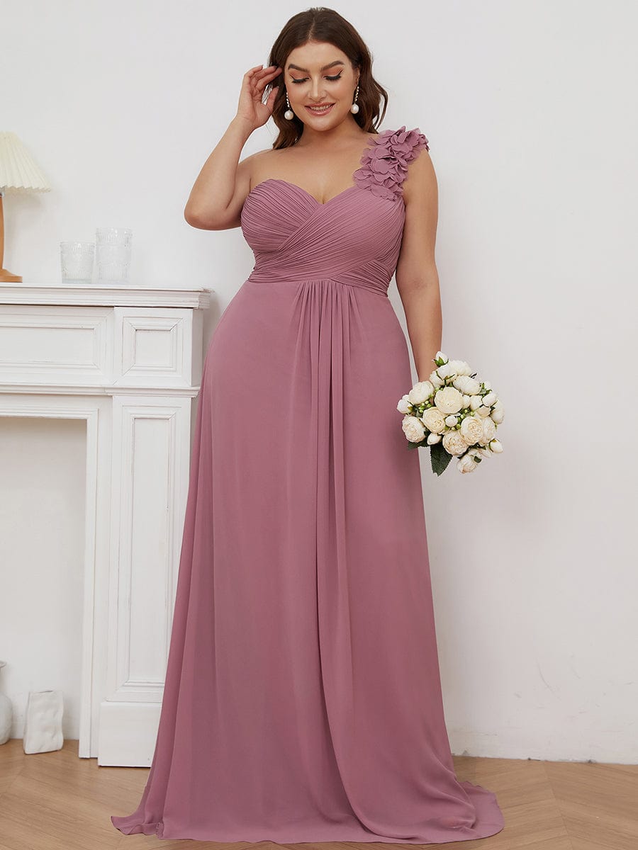 Chic One-Shoulder Plus Size Chiffon Bridesmaid Gown