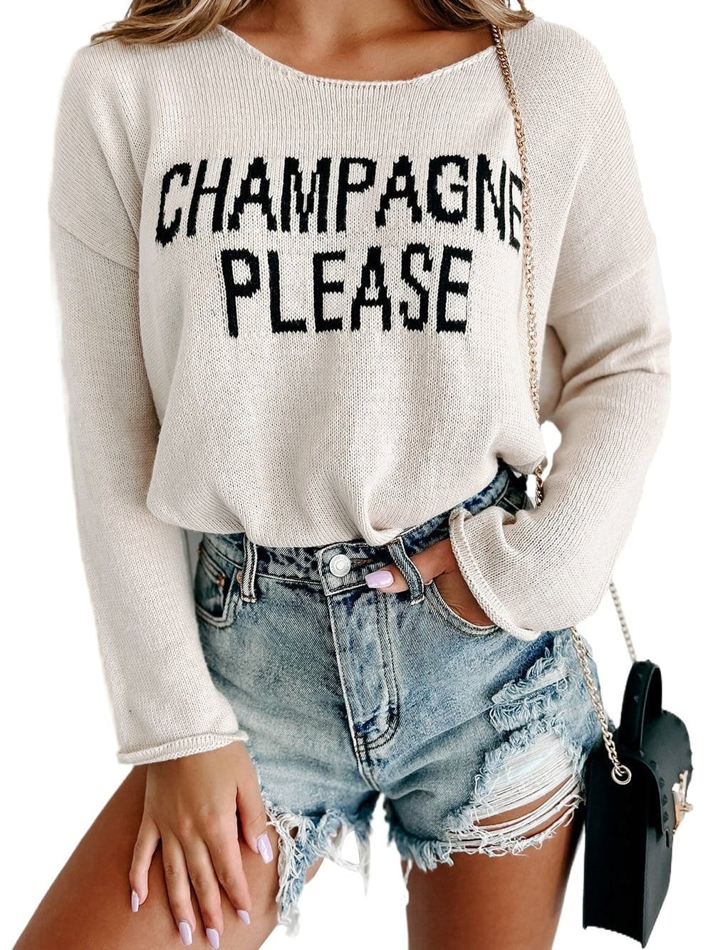 Chic Snow White Champagne Lover Sweater